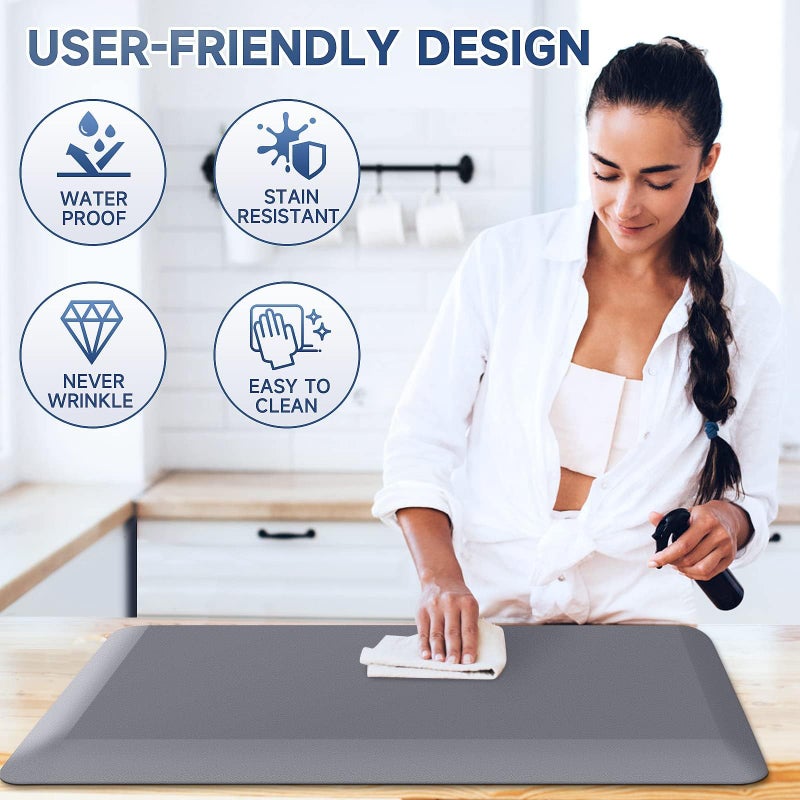 StepRite 4/5 Inch Thick Kitchen Mat Anti Fatigue Mat Kitchen Rugs Kitchen Decor Non-Slip, Stain & Water Resistant, Kitchen Mats Desk Mat for Kitchen, Office, Workshop, Grey, 17'' x 28'' - Image 5