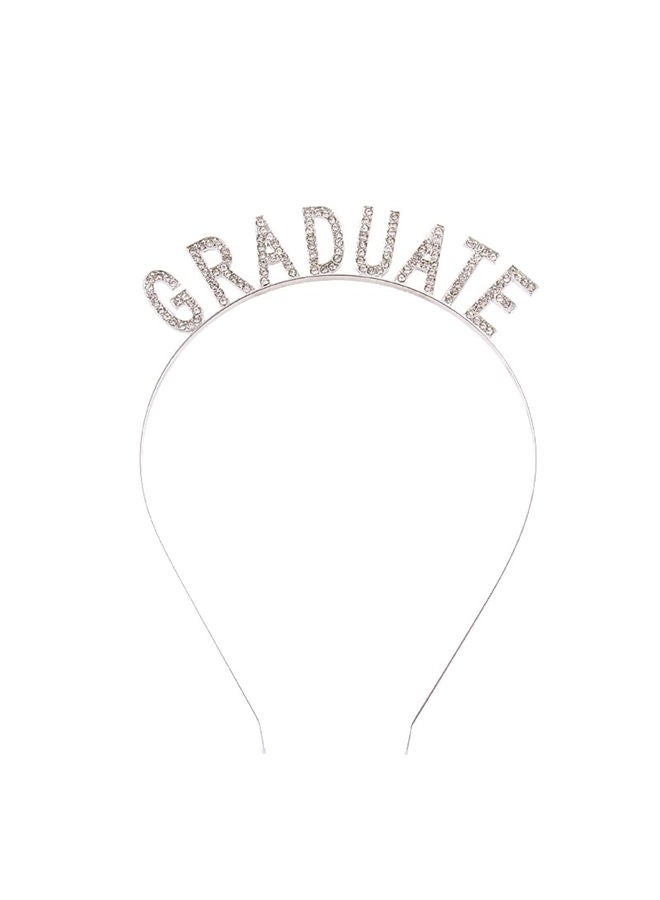 Soochat Graduation Headband Rhinestone Graduate Letter Hairband for Women Girls Party Decorations Supplies (Silver) - Image 1