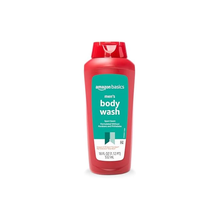 Amazon Basics Men's Body Wash, Sport Scent, Paraben and Phthalate Free, Refreshing Shower Gel, 18 Fluid Ounce