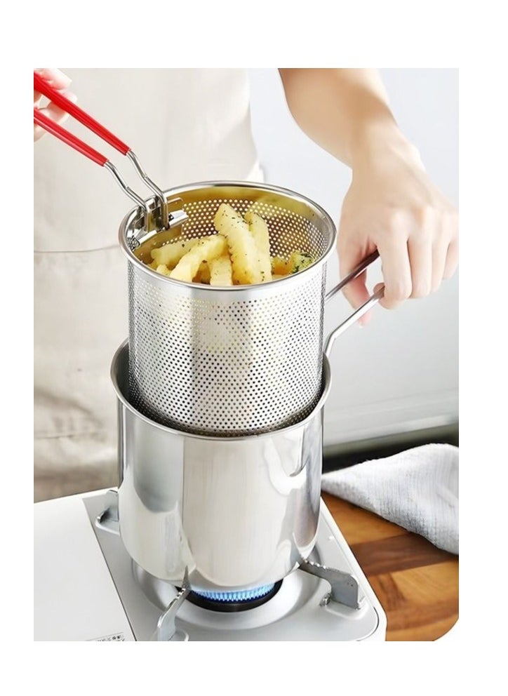 MIXDE Deep Fryer Pot,304 Stainless Steel Japanese Style Fryer Pan With Oil Filter Mesh,Lid And Clip,Non Stick Fryer Uniform Heating For General Purpose Gas Stove  - Image 2