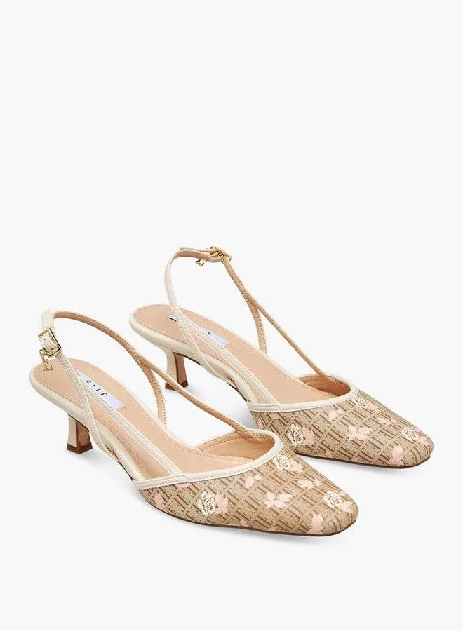 ELLE Women Monogram Print Kitten Heel Shoes