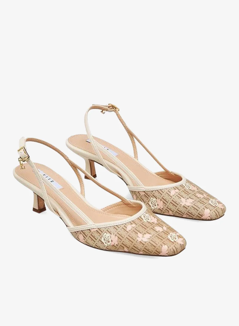 ELLE Women Monogram Print Kitten Heel Shoes