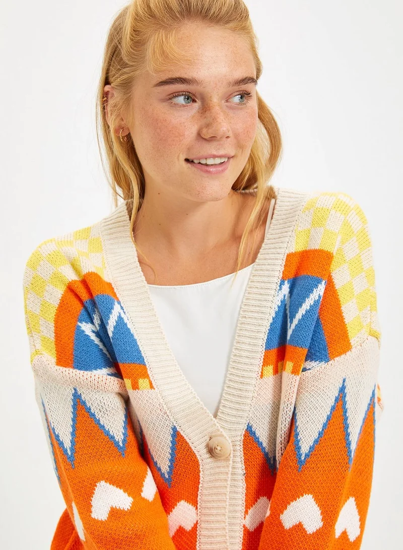 trendyol Pocket Detail Printed Cardigan