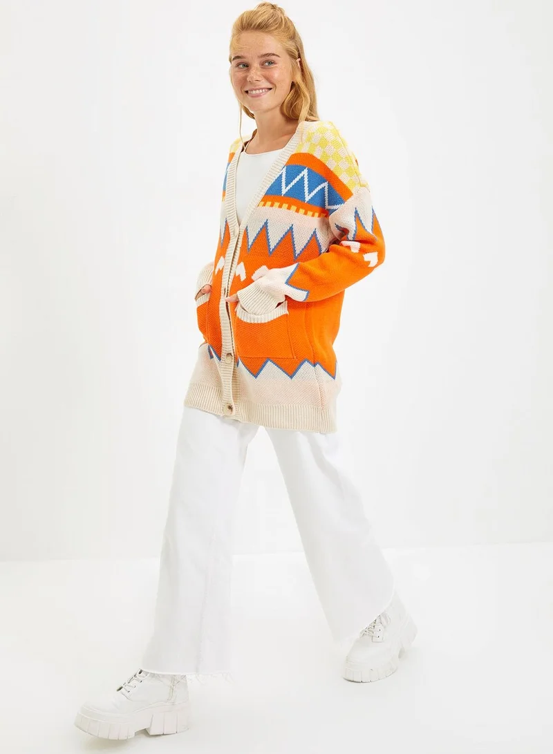 trendyol Pocket Detail Printed Cardigan