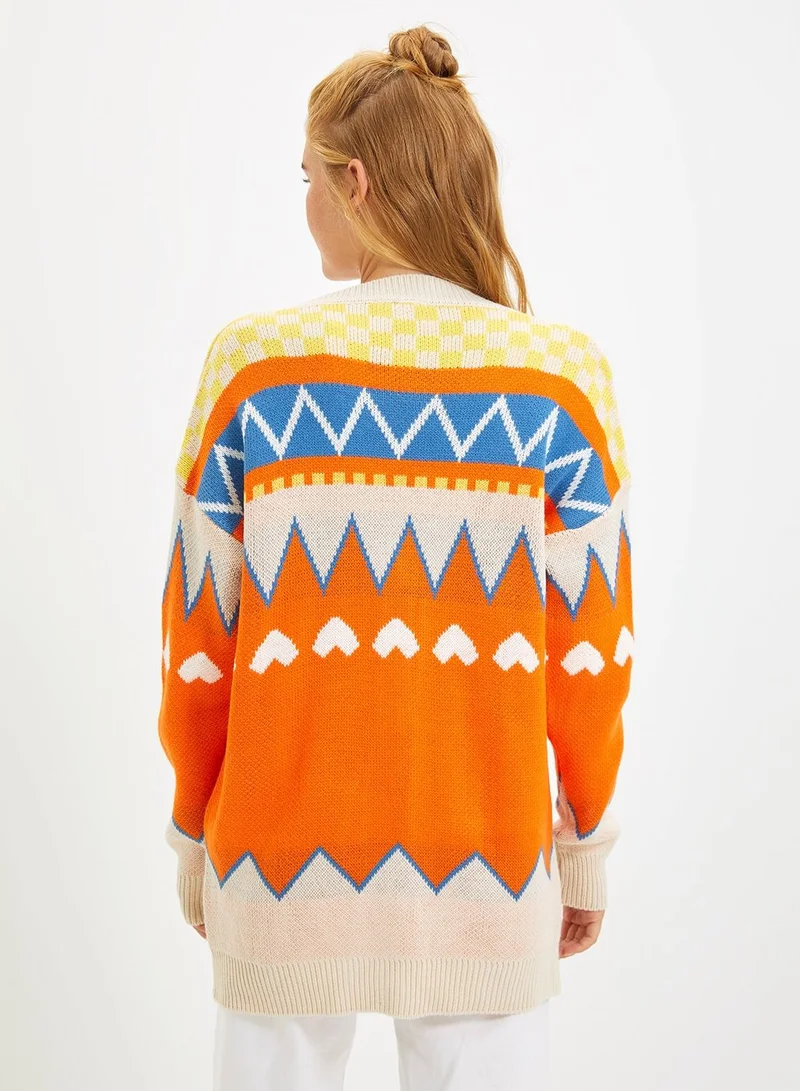trendyol Pocket Detail Printed Cardigan
