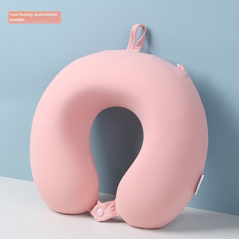 Cooling Ice Silk U-Shaped Travel Pillow watermelon powder 