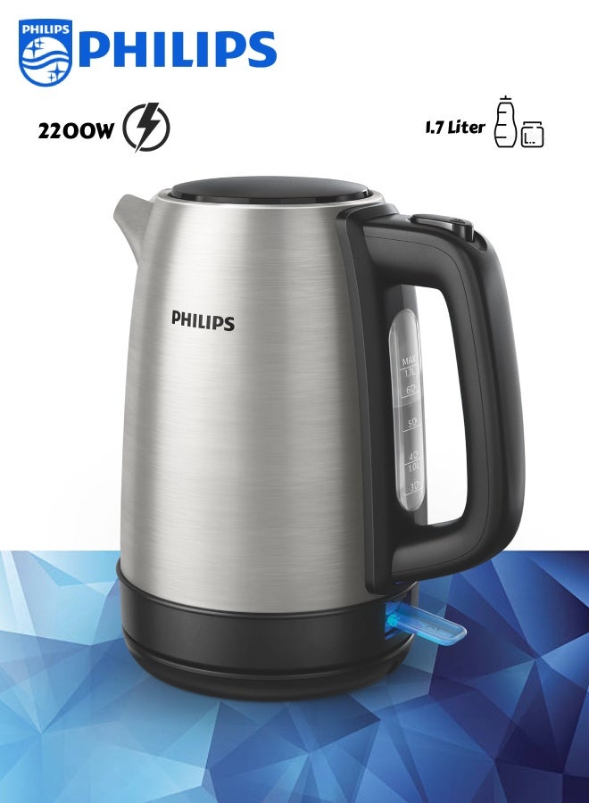 Philips Electric Kettle, Stainless Steel Body, Spring Lid, Micro-Mesh Filter, Fast Boil, Auto Shut-Off, Cordless 360Â° Base 1.7 L 2200 W HD9350/92 Silver - Image 1