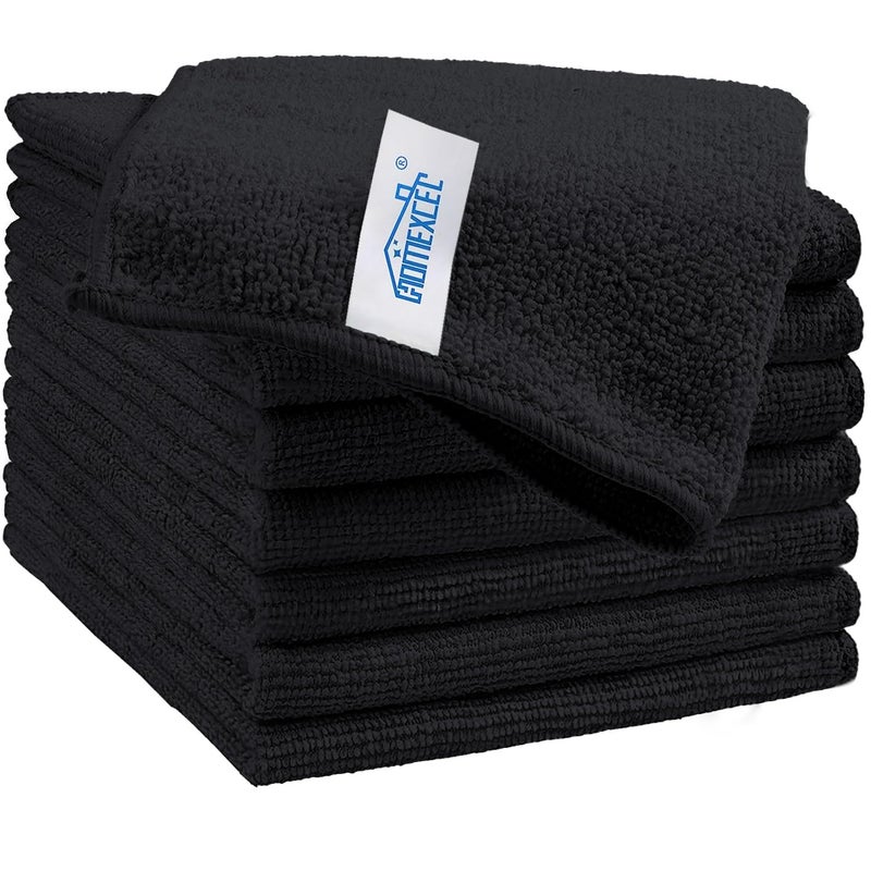 HOMEXCEL Black Microfiber Cleaning Cloth 8 Pack Cleaning Towels for Kitchen Lint Free ScratchFree Highly Absorbent and Reusable Cleaning Rags for House Window and Glass Cars 115 X115 inch - Image 2