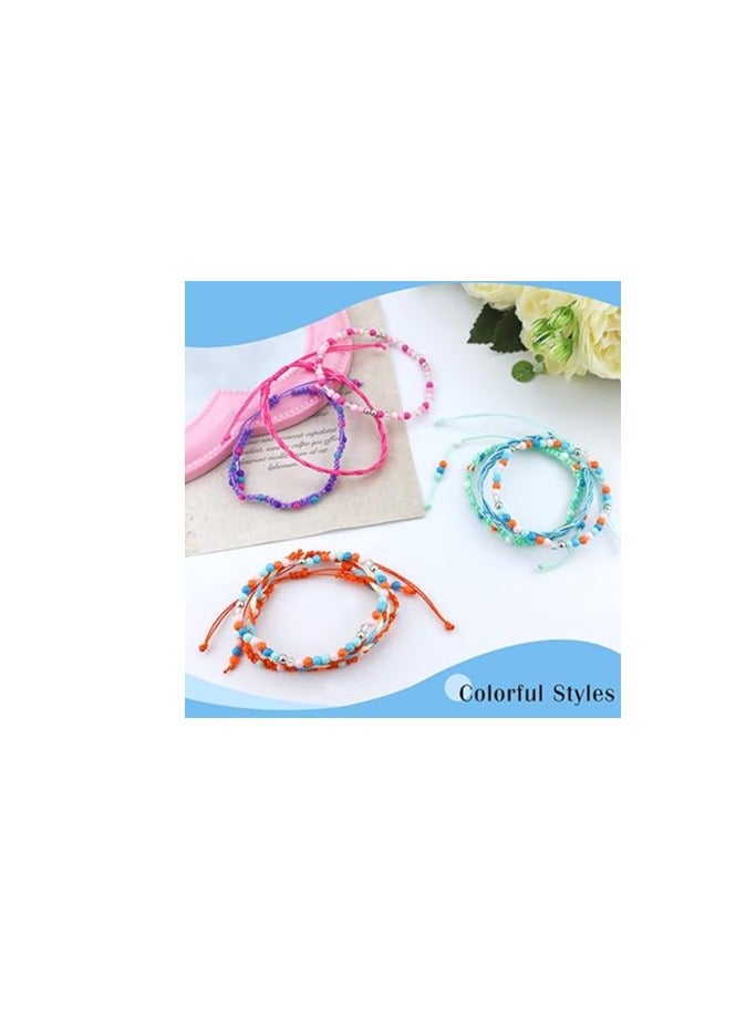 SOLARAE Colorful Braided Stretch Friendship Bracelets Set of 18, Handmade Adjustable Waterproof Bead Woven String Bracelets for Women and Teen Girls, Stackable Elastic Anklets. - Image 4