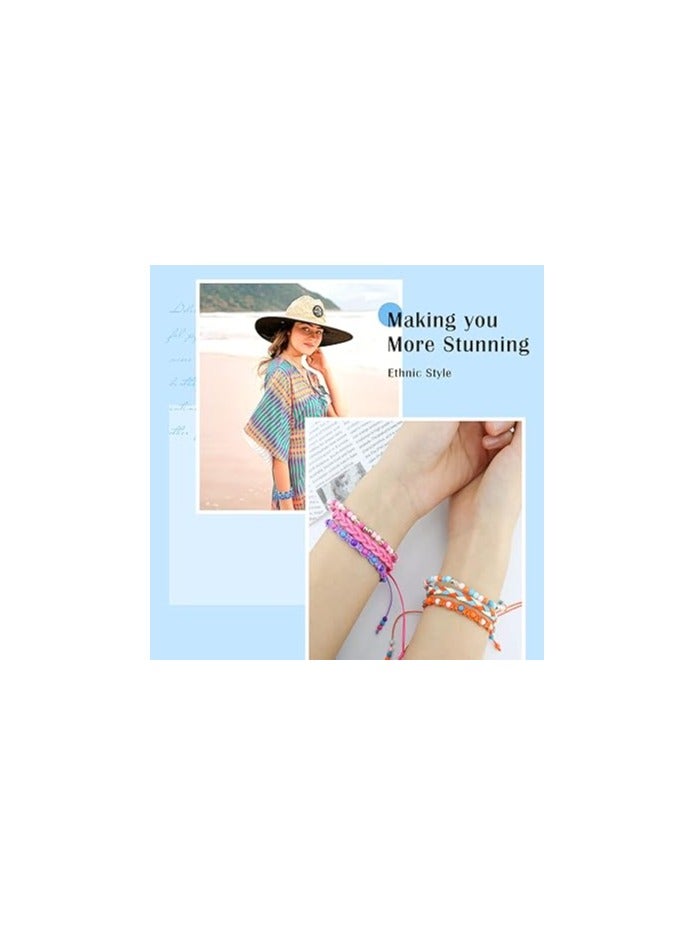 SOLARAE Colorful Braided Stretch Friendship Bracelets Set of 18, Handmade Adjustable Waterproof Bead Woven String Bracelets for Women and Teen Girls, Stackable Elastic Anklets. - Image 3