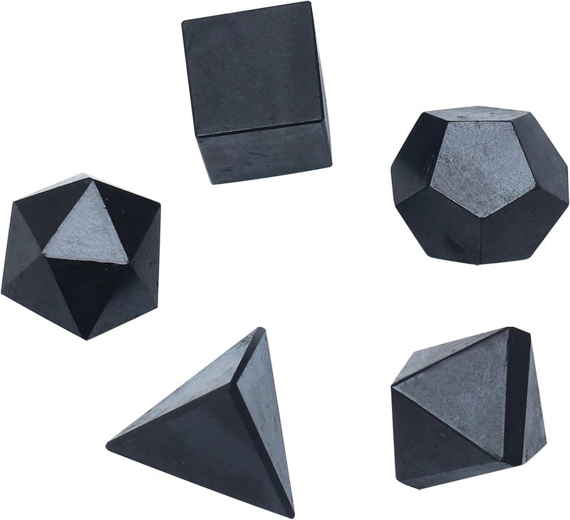 Crocon Black Tourmaline 5Pcs Platonic Solids Crystal Geometry Set, Platonic Solids Sacred Geometric Stones for Meditation Reiki Balancing Healing Chakra Stone Cleansing Spiritual Good Luck (15-20 mm)