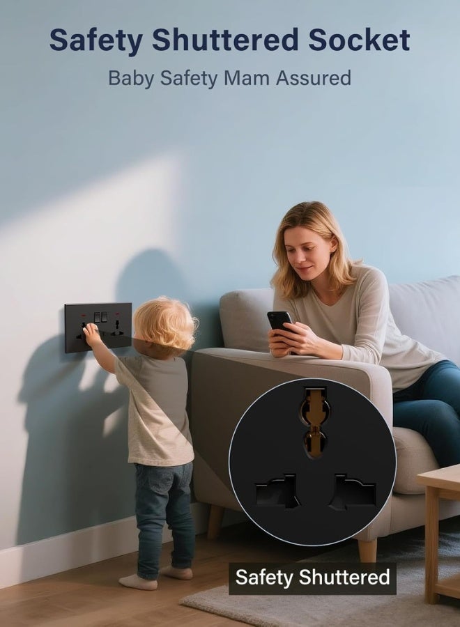 Double Socket, Electrical Double Switched Universal Power Plug Wall Socket with LED Indicator, PC Wall Plate Outlet, Black - Image 4