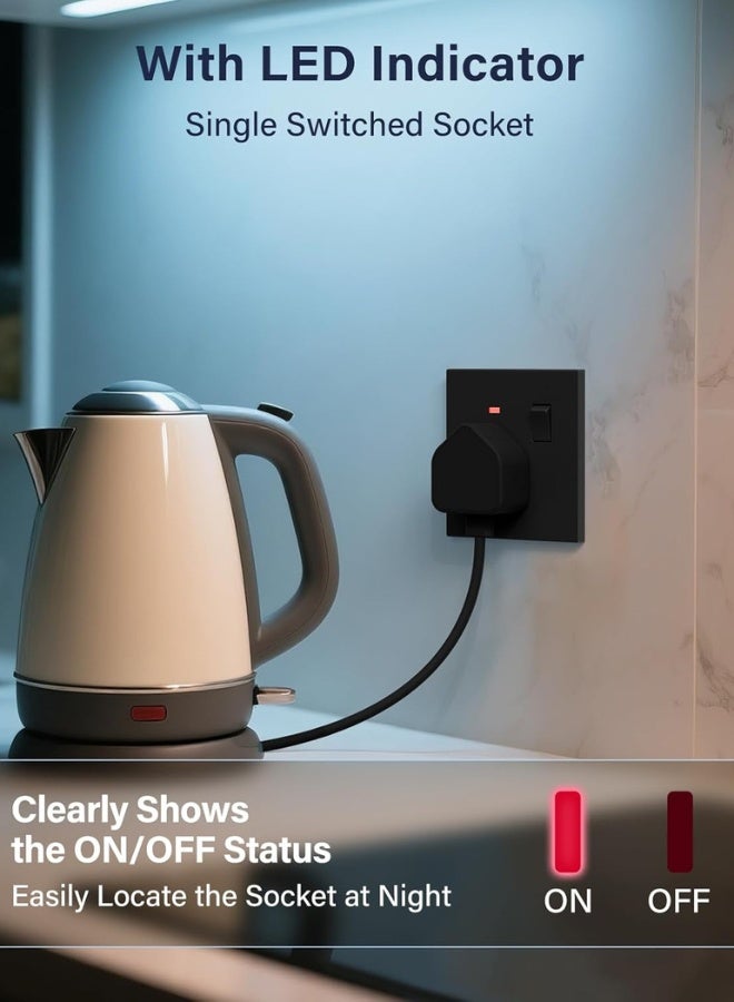 Double Socket, Electrical Double Switched Universal Power Plug Wall Socket with LED Indicator, PC Wall Plate Outlet, Black - Image 3