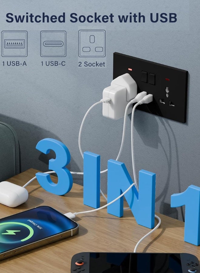 Double Socket, Electrical Double Switched Universal Power Plug Wall Socket with LED Indicator, PC Wall Plate Outlet, Black - Image 2