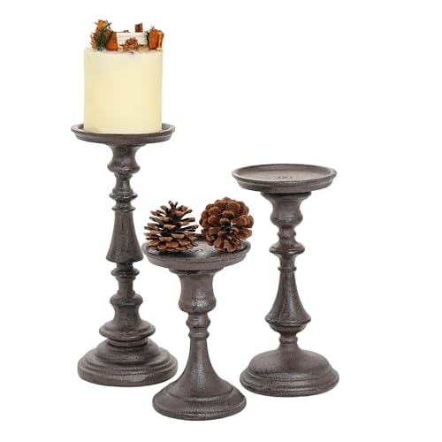 Sungmor Rustic Cast Iron Pillar Candle Holder 59 Tall Vintage Candlestick Holders Table Centerpiece Metal Candle Holder Farmhouse Candle Stand for Fireplace Shelf Home Decor - Image 3