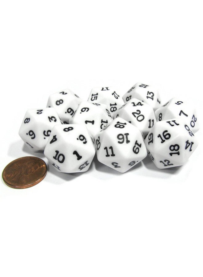 Koplow Games Set Of 10 Twenty Sided 19Mm D20 Opaque Rpg Dice White With Black Numbers Die - Image 2