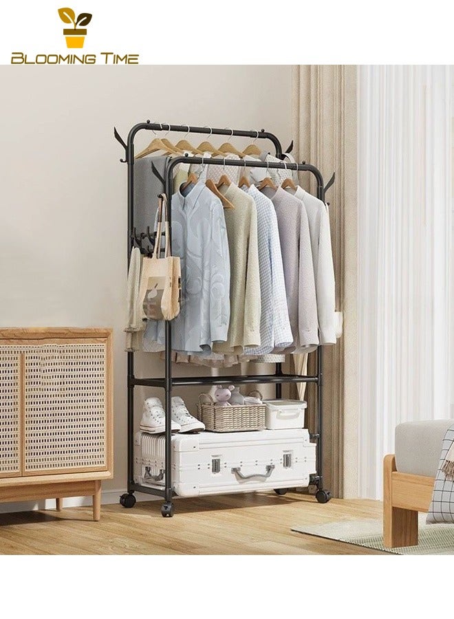 BLOOMING TIME Storage Hanger Simple Floor-to-ceiling Multifunctional Coat Rack With Side Hook Bedroom Movable Storage Rack Hanger, Black - Image 1