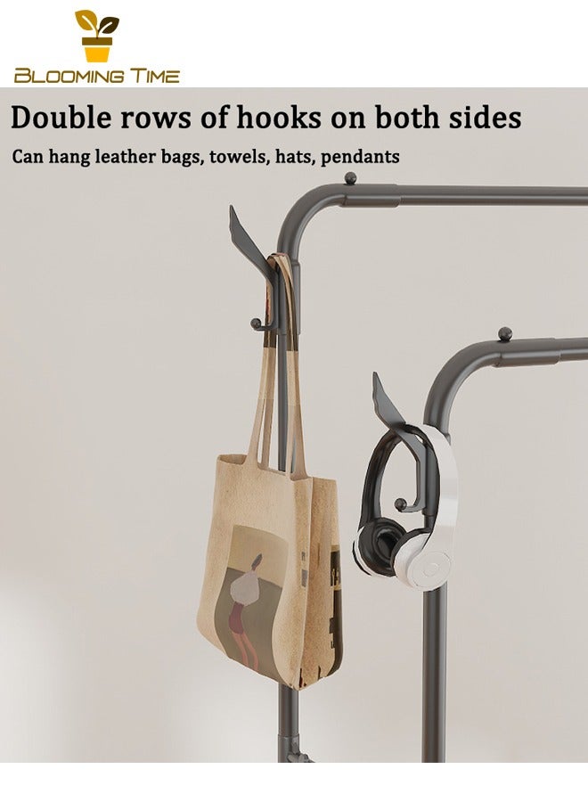 BLOOMING TIME Storage Hanger Simple Floor-to-ceiling Multifunctional Coat Rack With Side Hook Bedroom Movable Storage Rack Hanger, Black - Image 4