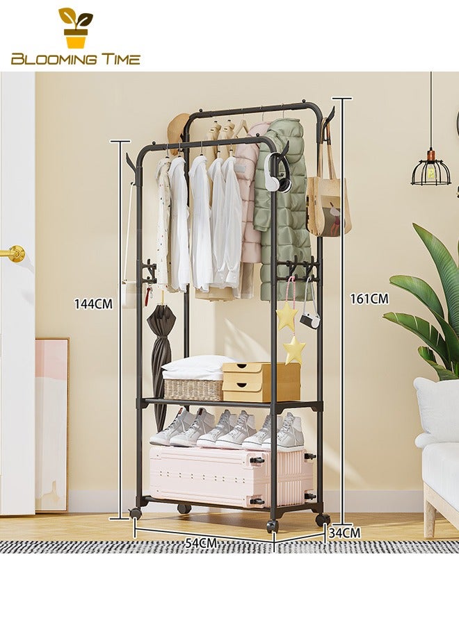 BLOOMING TIME Storage Hanger Simple Floor-to-ceiling Multifunctional Coat Rack With Side Hook Bedroom Movable Storage Rack Hanger, Black - Image 5