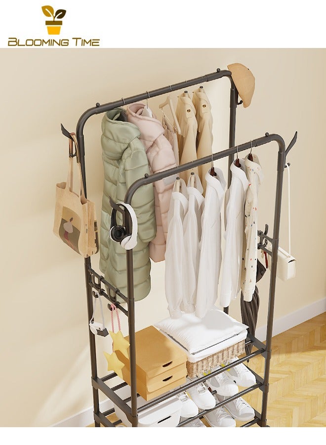 BLOOMING TIME Storage Hanger Simple Floor-to-ceiling Multifunctional Coat Rack With Side Hook Bedroom Movable Storage Rack Hanger, Black - Image 2