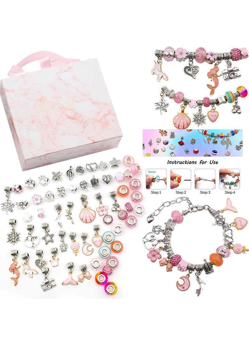 Pack of 63pcs Bracelet Craft Kit, Jewellery Making Set with Box for Girls, DIY Charm Bracelets Making Kit Gift for Kids and Adults, Present Jewellery Box Children's Craft Kit  - Image 1