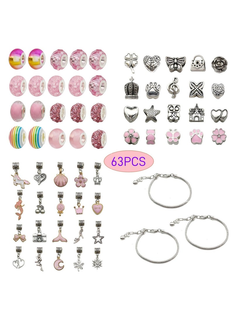 Pack of 63pcs Bracelet Craft Kit, Jewellery Making Set with Box for Girls, DIY Charm Bracelets Making Kit Gift for Kids and Adults, Present Jewellery Box Children's Craft Kit  - Image 2