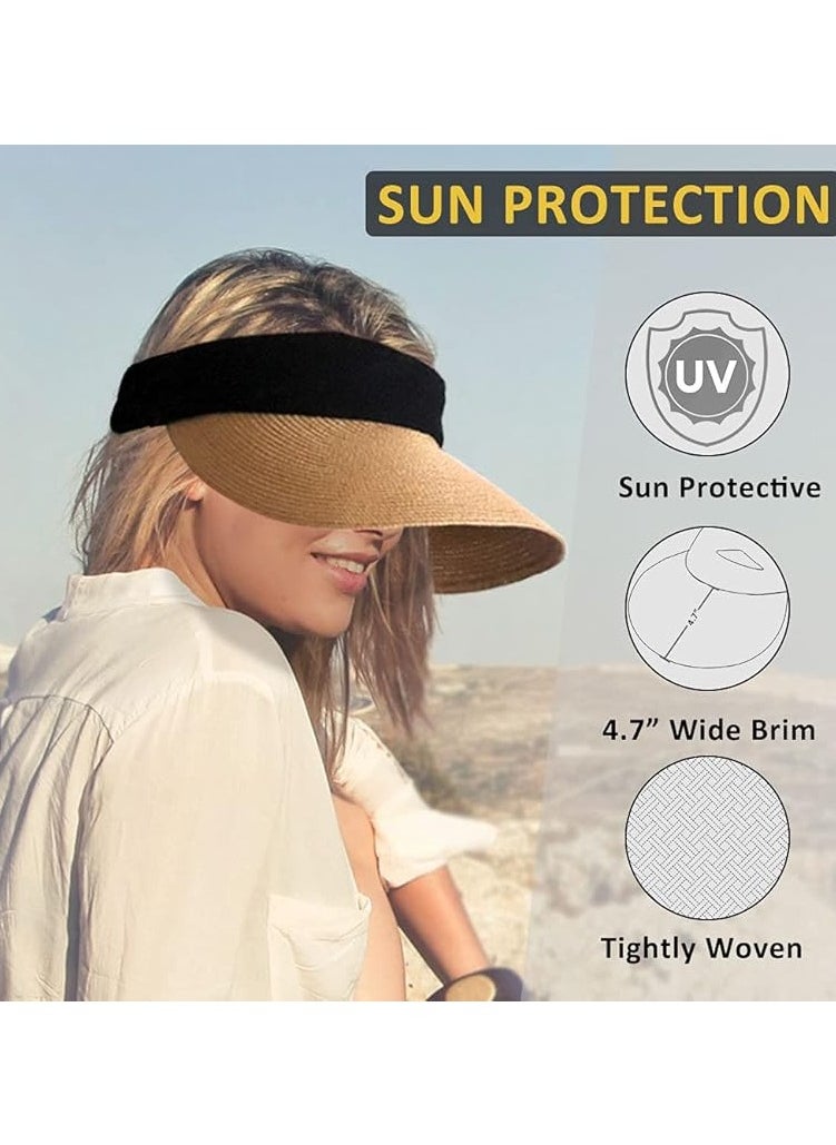 Goolsky Women Straw Sun Visor Hat Wide Brim Summer UV Protection Beach Cap Foldable Korean Style  - Image 1