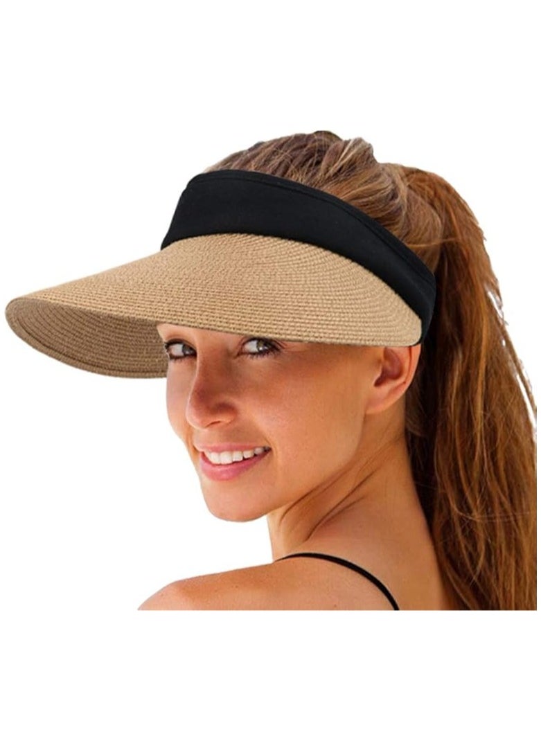 Goolsky Women Straw Sun Visor Hat Wide Brim Summer UV Protection Beach Cap Foldable Korean Style  - Image 2