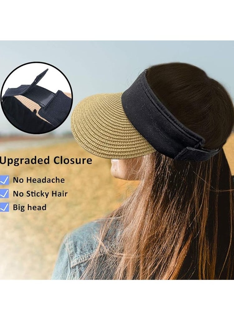 Goolsky Women Straw Sun Visor Hat Wide Brim Summer UV Protection Beach Cap Foldable Korean Style  - Image 4