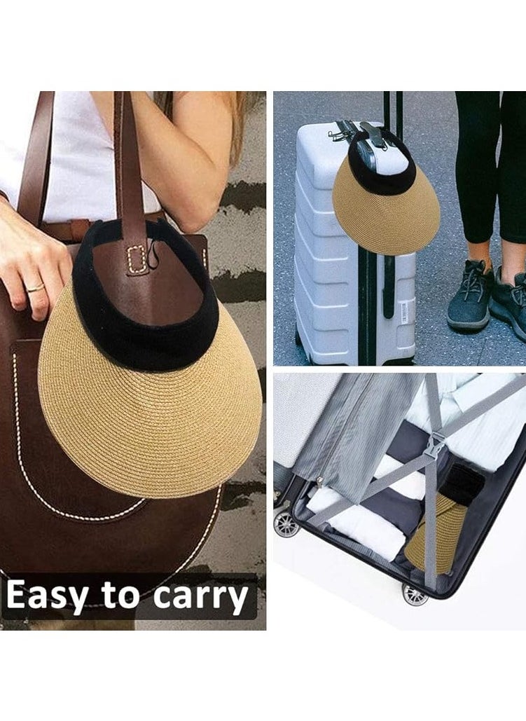 Goolsky Women Straw Sun Visor Hat Wide Brim Summer UV Protection Beach Cap Foldable Korean Style  - Image 5