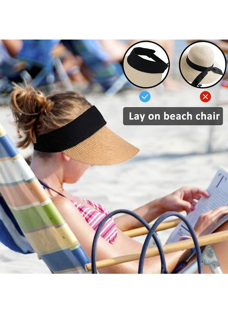 Goolsky Women Straw Sun Visor Hat Wide Brim Summer UV Protection Beach Cap Foldable Korean Style  - Image 3