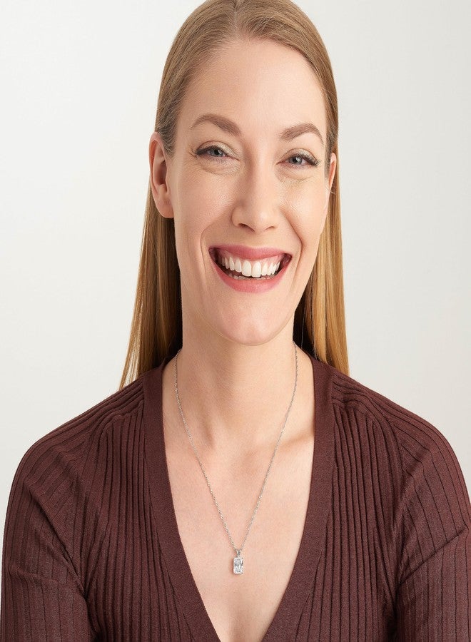 مورجان آند بايدج قلادة مورغان آند بيج من الفضة الإسترليني عيار 925 مطلية بالبلاتين، مرصعة بحجر زركونيا مكعب 3/8 بوصة - قلادة أنيقة ورقيقة من الفضة الإسترليني للنساء، مجوهرات زفاف مرصعة بألماس صناعي، طولها 18 بوصة - Image 4