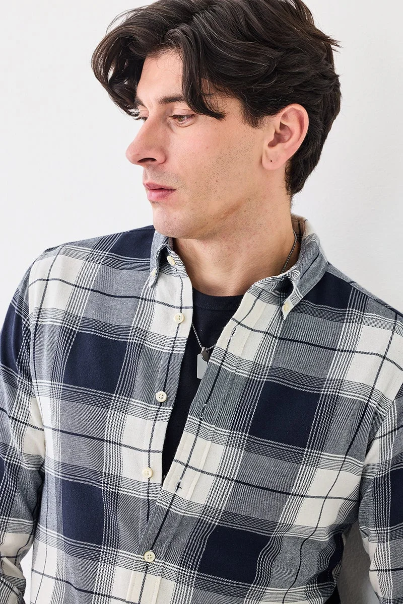 SNITCH Navy Checkered Long Sleeve Slim Fit Shirt