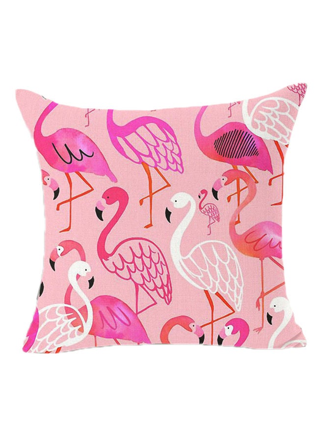 NIBEMINENT Flamingo Flowers Print Pillow Cover Pink/White 45x45centimeter