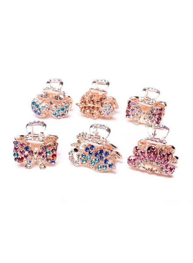 Fodattm 6 Pcs Women Lady Alloy Rhinestone Noslip Mini Hair Claw Small Bang Jaw Clip Hair Clamp Hair Grip Hair Pin (A#) - Image 1