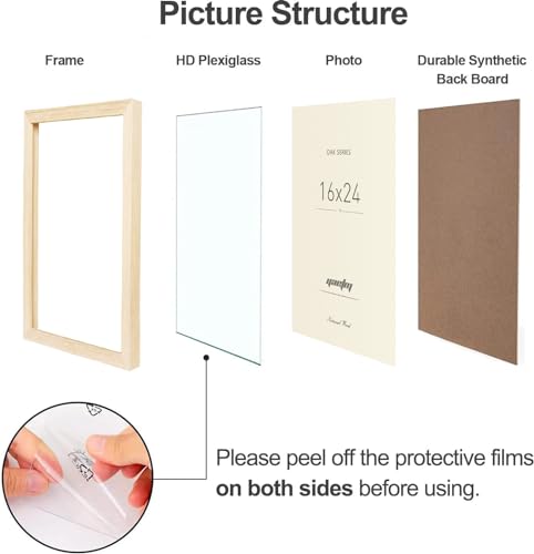 Yaetm Oak Wood 16x24 Frame Set of 3, Wide Molding, Natural Solid Wood Picture Frame 16x24 with Plexiglass for Wall Mount (3 pack, Oak) - Image 4