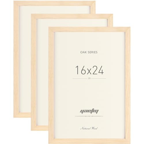 Yaetm Oak Wood 16x24 Frame Set of 3, Wide Molding, Natural Solid Wood Picture Frame 16x24 with Plexiglass for Wall Mount (3 pack, Oak) - Image 1