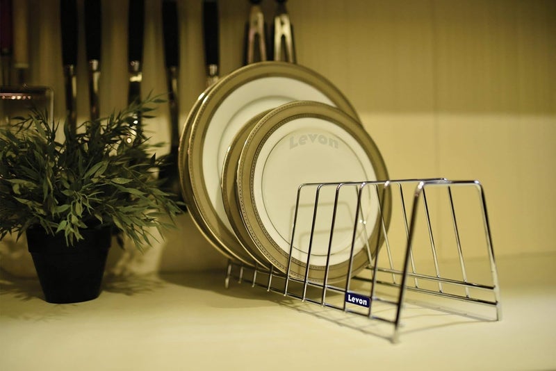LEVON Stainless Steel Plate Rack | Dish Rack | Plate Stand | Dish Stand | Lid Holder Utensil Rack for Kitchen - Size (140 X 320 X 130 mm) | Special Nano Coating - Image 2