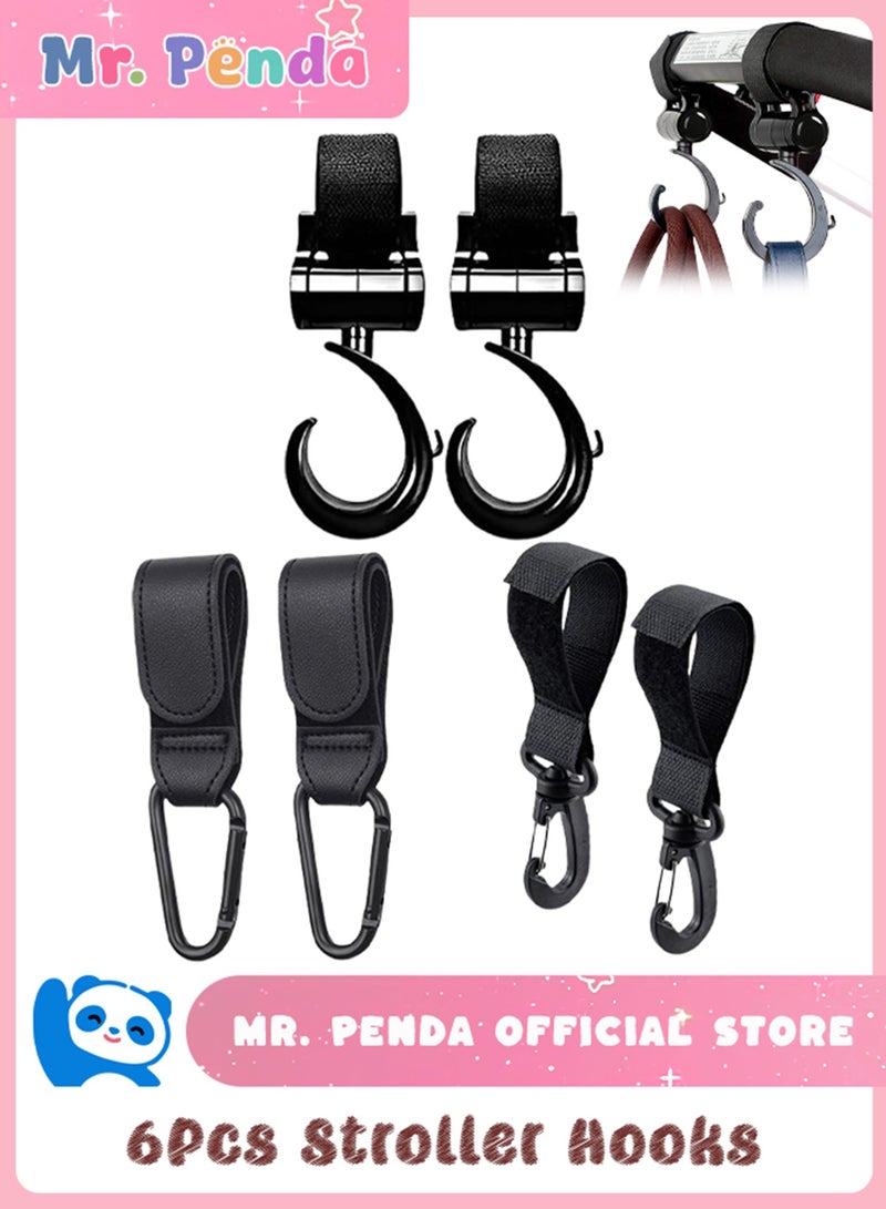 Mr. Penda 6 Pack Baby Stroller Hooks for Hanging Diaper Bags Mommy Bag and Convenient Stroller Accessories Organizer Hook Clips (black) - Image 1