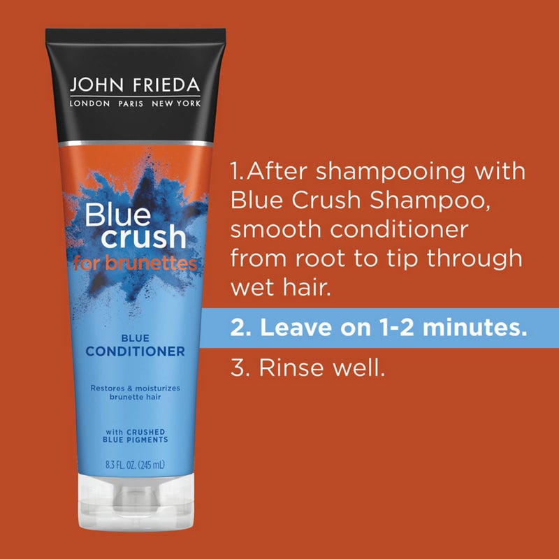 John Frieda Blue Crush Conditioner, Toning Conditioner for Brunette Hair, Nourishes Color-Treated and Natural Hair, Blue Pigments for Vibrant, Cool-Toned Brunette Hair by Reducing Orange Tones, 8.3 Oz - Image 4