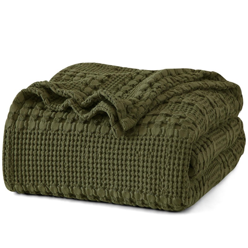 PHF 100 Cotton Waffle Weave Blanket Twin Size for Bed Soft Lightweight Breathable for Spring and Summer AllSeason Comfort Luxury Aesthetic Blanket for Home Decor 66x90 Capulet Olive - Image 2