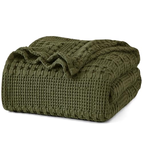 PHF 100 Cotton Waffle Weave Blanket Twin Size for Bed Soft Lightweight Breathable for Spring and Summer AllSeason Comfort Luxury Aesthetic Blanket for Home Decor 66x90 Capulet Olive - Image 1