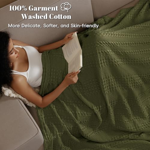 PHF 100 Cotton Waffle Weave Blanket Twin Size for Bed Soft Lightweight Breathable for Spring and Summer AllSeason Comfort Luxury Aesthetic Blanket for Home Decor 66x90 Capulet Olive - Image 3