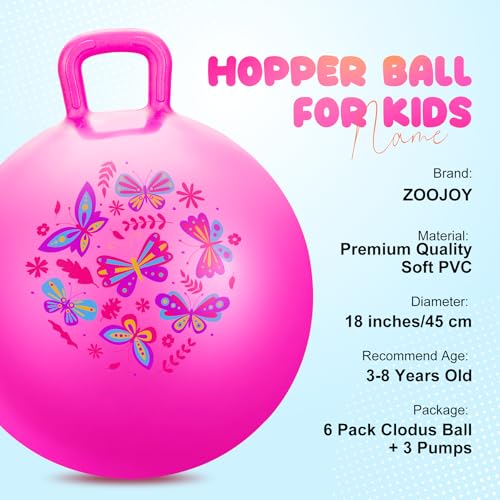 ZOOJOY 6pcs Hopper Balls for Kids 38 18In Bouncy Ball with Handle Sit on Hopping Toys for SportSchoolTeam Active Play Hippity Hop Ball for Indoor Outdoor Games with Pump - Image 5
