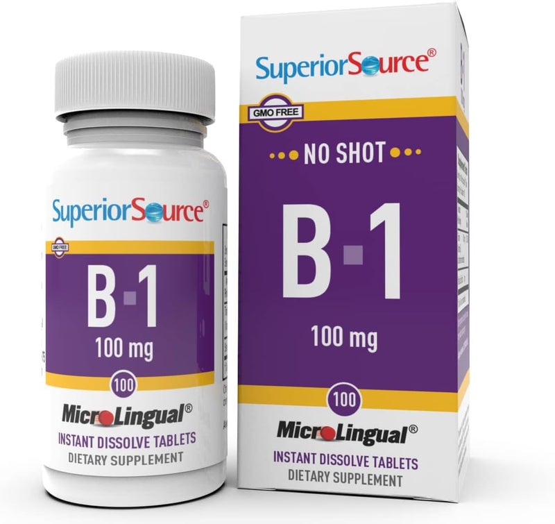 Superior Source B1 100 mg Vitamin B Supplement Supports Healthy Energy Growth Nervous Digestive System Support Formula with Thiamin 100 Sublingual Dissolving Tablets