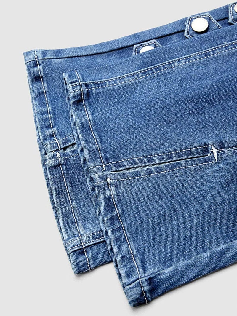 Flamingals Women's Bootcut Jeans Low Waist Vintage Casual Ripped Button Split Hem Stretchy Boot Cut Flare Denim Jeans Mid Blue XL - Image 5