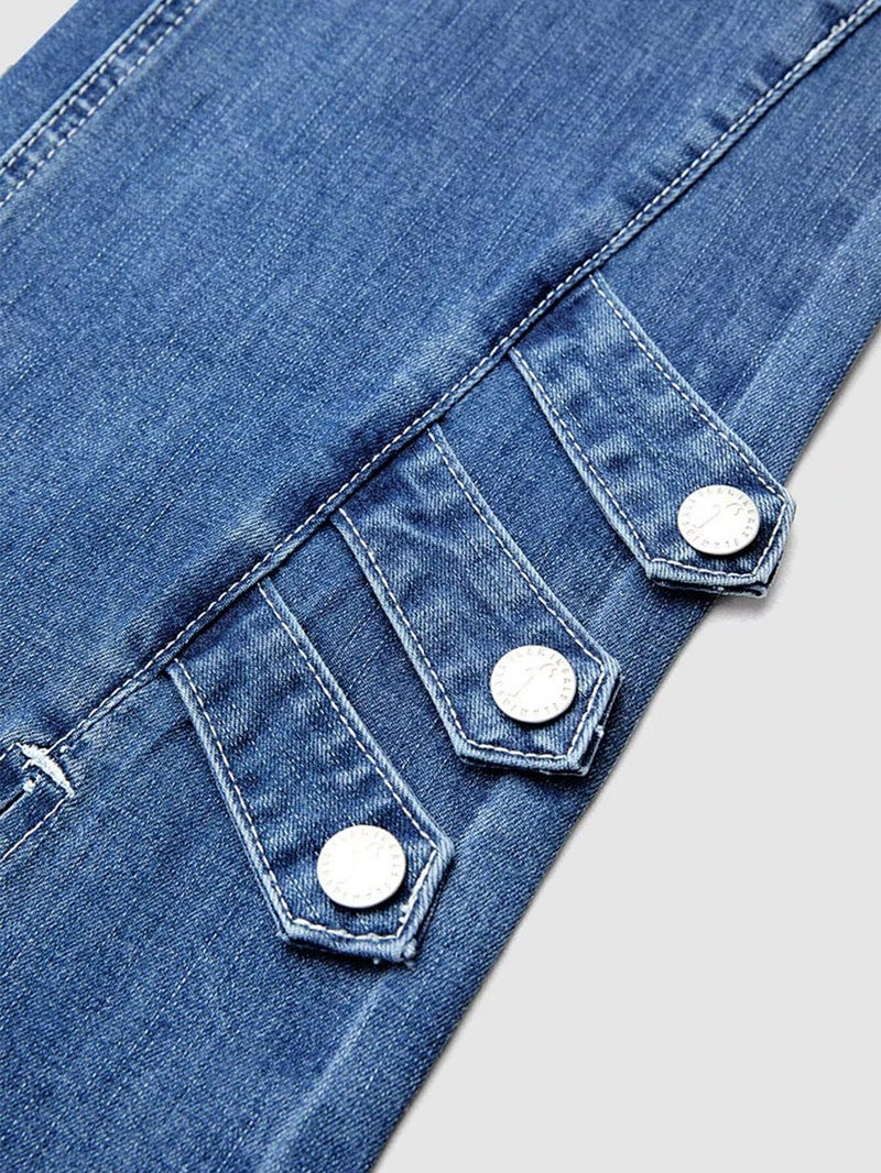 Flamingals Women's Bootcut Jeans Low Waist Vintage Casual Ripped Button Split Hem Stretchy Boot Cut Flare Denim Jeans Mid Blue XL - Image 4