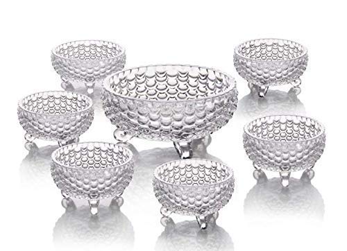 Swami Enterprise Crystal Ice Cream Bowl Glass Set of 7 pcs with 1 Large 1000 ml and 6 Medium Bowls 200 ml for Serving Snacks Fruits and Kitchen Purpose Glass Disposable Dessert Bowl Pack of 7 - Image 1