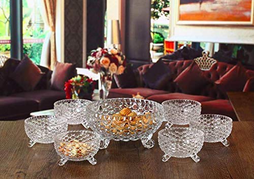 Swami Enterprise Crystal Ice Cream Bowl Glass Set of 7 pcs with 1 Large 1000 ml and 6 Medium Bowls 200 ml for Serving Snacks Fruits and Kitchen Purpose Glass Disposable Dessert Bowl Pack of 7 - Image 4