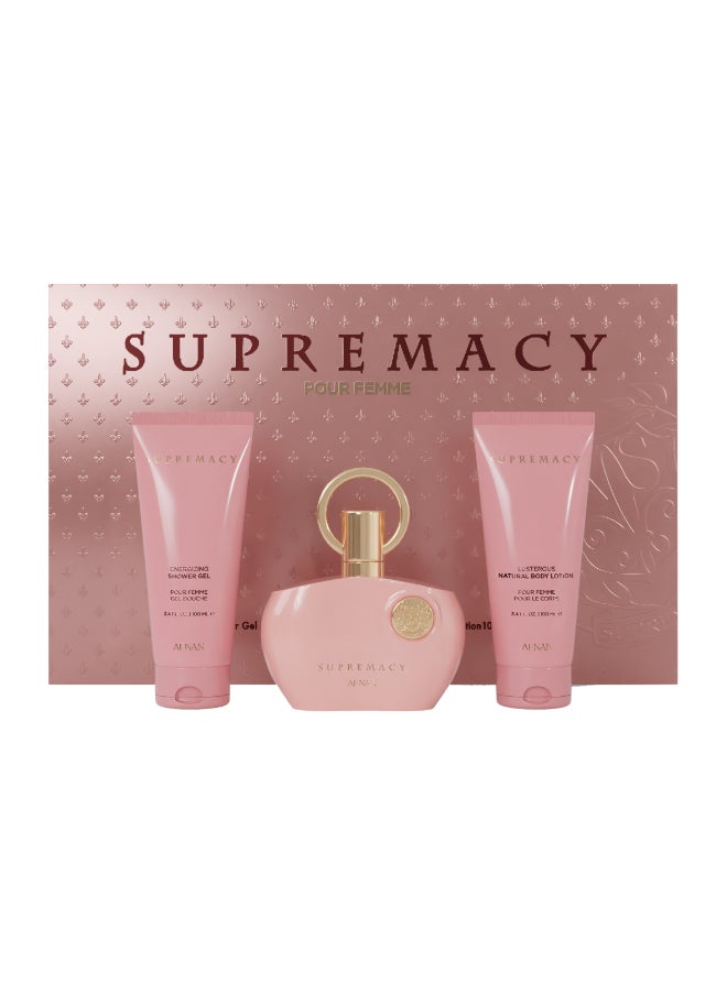 Afnan Gift Set Supremacy Pink Eau De Parfum, 100 Ml + Shower Gel 100 Ml + Body Lotion 100 Ml, Perfume Gift Set For Women  - Image 1